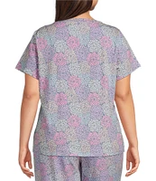 Sleep Sense Plus Size Spring Mums Print Short Sleeve Scoop Neck Coordinating Sleep Top