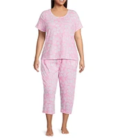 Sleep Sense Plus Size Summer Shell Print Short Sleeve Scoop Neck Coordinating Sleep Top