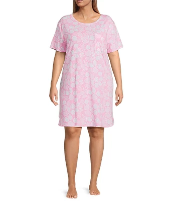 Sleep Sense Plus Size Summer Shell Short Sleeve Crew Neck Chest Pocket Knit Nightgown