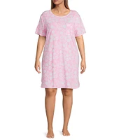 Sleep Sense Plus Size Summer Shell Short Sleeve Crew Neck Chest Pocket Knit Nightgown