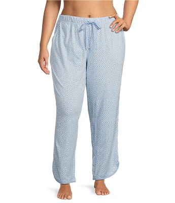 Sleep Sense Plus Size Tile Print Drawstring Tie Mid Rise Coordinating Knit Sleep Pants