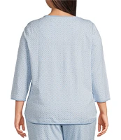 Sleep Sense Plus Size Tile Print Scoop Neck 3/4 Sleeve Knit Coordinating Sleep Top