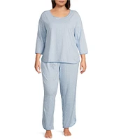 Sleep Sense Plus Size Tile Print Scoop Neck 3/4 Sleeve Knit Coordinating Sleep Top