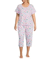 Sleep Sense Plus Size Tossed Vacay Print Short Sleeve Scoop Neck Coordinating Sleep Top