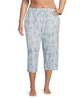 Sleep Sense Plus Size Vacay Toile Knit Print Drawstring Tie Coordinating Sleep Capri Pants