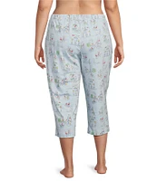 Sleep Sense Plus Size Vacay Toile Knit Print Drawstring Tie Coordinating Sleep Capri Pants