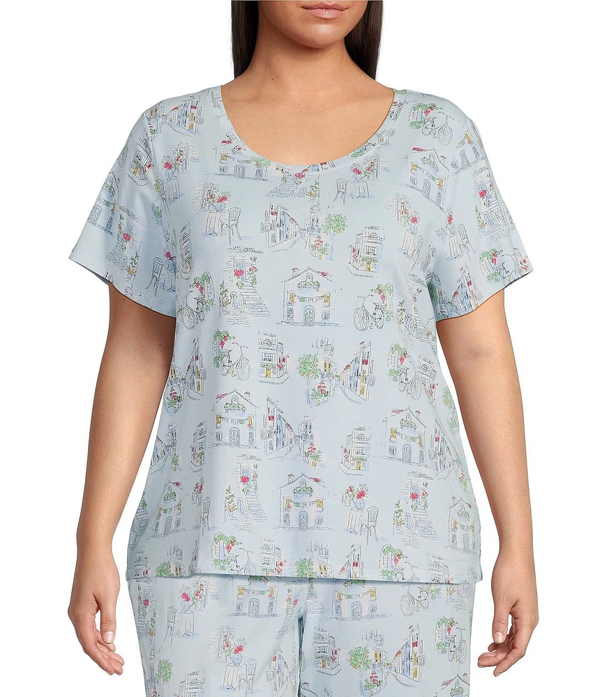 Sleep Sense Plus Size Vacay Toile Print Short Sleeve Scoop Neck Coordinating Sleep Top