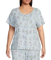 Sleep Sense Plus Size Vacay Toile Print Short Sleeve Scoop Neck Coordinating Sleep Top