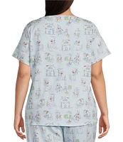 Sleep Sense Plus Size Vacay Toile Print Short Sleeve Scoop Neck Coordinating Sleep Top