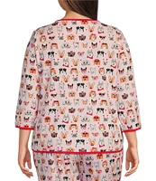 Sleep Sense Plus Size Valentine Dogs Print Scoop Neck 3/4 Sleeve Knit Coordinating Sleep Top