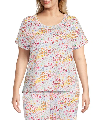 Sleep Sense Plus Size Wild Garden Print Short Sleeve Scoop Neck Coordinating Sleep Top