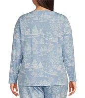 Sleep Sense Plus Size Winter Woods Print Knit Long Sleeve Crew Neck Coordinating Holiday Sleep Top