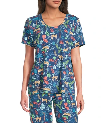 Sleep Sense Safari Print Short Sleeve Scoop Neck Coordinating Sleep Top