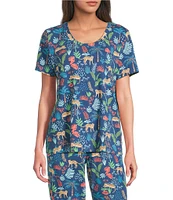 Sleep Sense Safari Print Short Sleeve Scoop Neck Coordinating Sleep Top