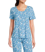 Sleep Sense Seashell Print Short Sleeve Scoop Neck Coordinating Sleep Top