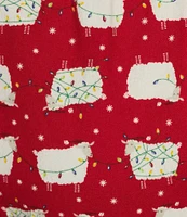 Sleep Sense Sheep Print Flannel Drawstring Tie Holiday Sleep Pant