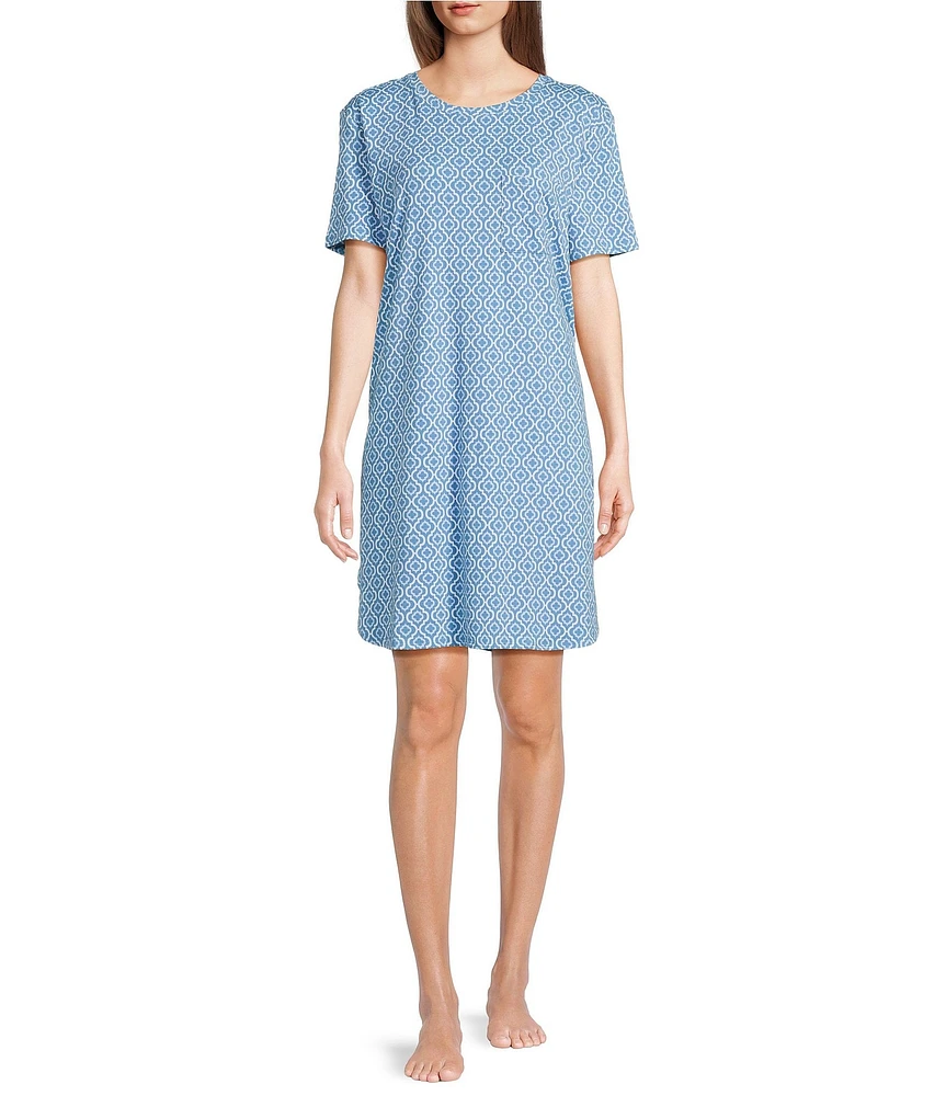 Sleep Sense Short Sleeve Crew Neck Geo Print Knit Nightgown