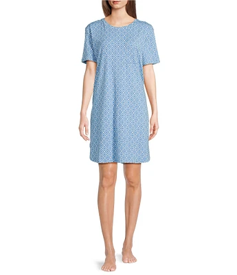Sleep Sense Short Sleeve Crew Neck Geo Print Knit Nightgown
