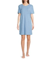 Sleep Sense Short Sleeve Crew Neck Geo Print Knit Nightgown