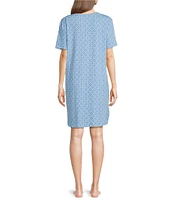 Sleep Sense Short Sleeve Crew Neck Geo Print Knit Nightgown