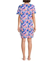Sleep Sense Short Sleeve Crew Neck Happy Floral Print Knit Nightgown