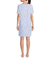 Sleep Sense Short Sleeve Crew Neck Songbird Print Knit Nightgown