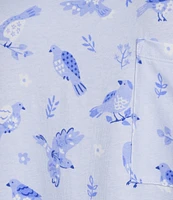 Sleep Sense Short Sleeve Crew Neck Songbird Print Knit Nightgown