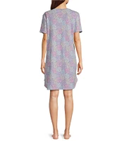 Sleep Sense Short Sleeve Crew Neck Spring Mums Print Chest Pocket Knit Nightgown