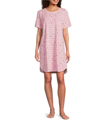 Sleep Sense Short Sleeve Crew Neck Spring Script Print Chest Pocket Knit Nightgown
