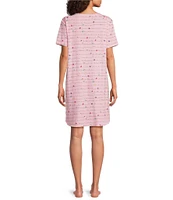 Sleep Sense Short Sleeve Crew Neck Spring Script Print Chest Pocket Knit Nightgown