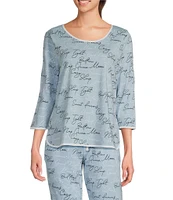 Sleep Sense Sleep Script Print Scoop Neck 3/4 Sleeve Knit Coordinating Sleep Top