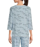 Sleep Sense Sleep Script Print Scoop Neck 3/4 Sleeve Knit Coordinating Sleep Top