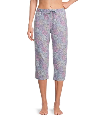 Sleep Sense Spring Mums Knit Print Drawstring Tie Coordinating Sleep Capri Pants