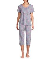 Sleep Sense Spring Mums Knit Print Drawstring Tie Coordinating Sleep Capri Pants