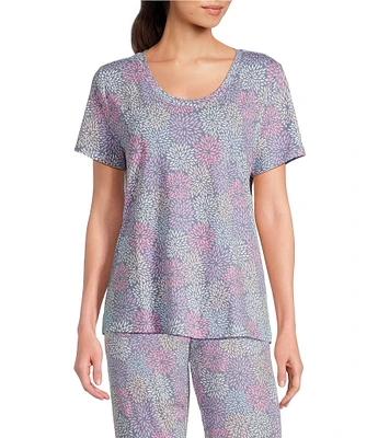 Sleep Sense Spring Mums Print Short Sleeve Scoop Neck Coordinating Sleep Top