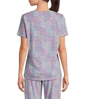 Sleep Sense Spring Mums Print Short Sleeve Scoop Neck Coordinating Sleep Top