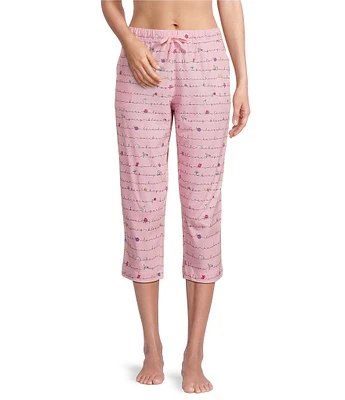 Sleep Sense Spring Script Knit Print Drawstring Tie Coordinating Sleep Capri