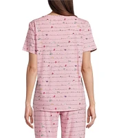 Sleep Sense Spring Script Print Short Sleeve Scoop Neck Coordinating Sleep Top