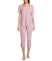 Sleep Sense Spring Script Print Short Sleeve Scoop Neck Coordinating Sleep Top