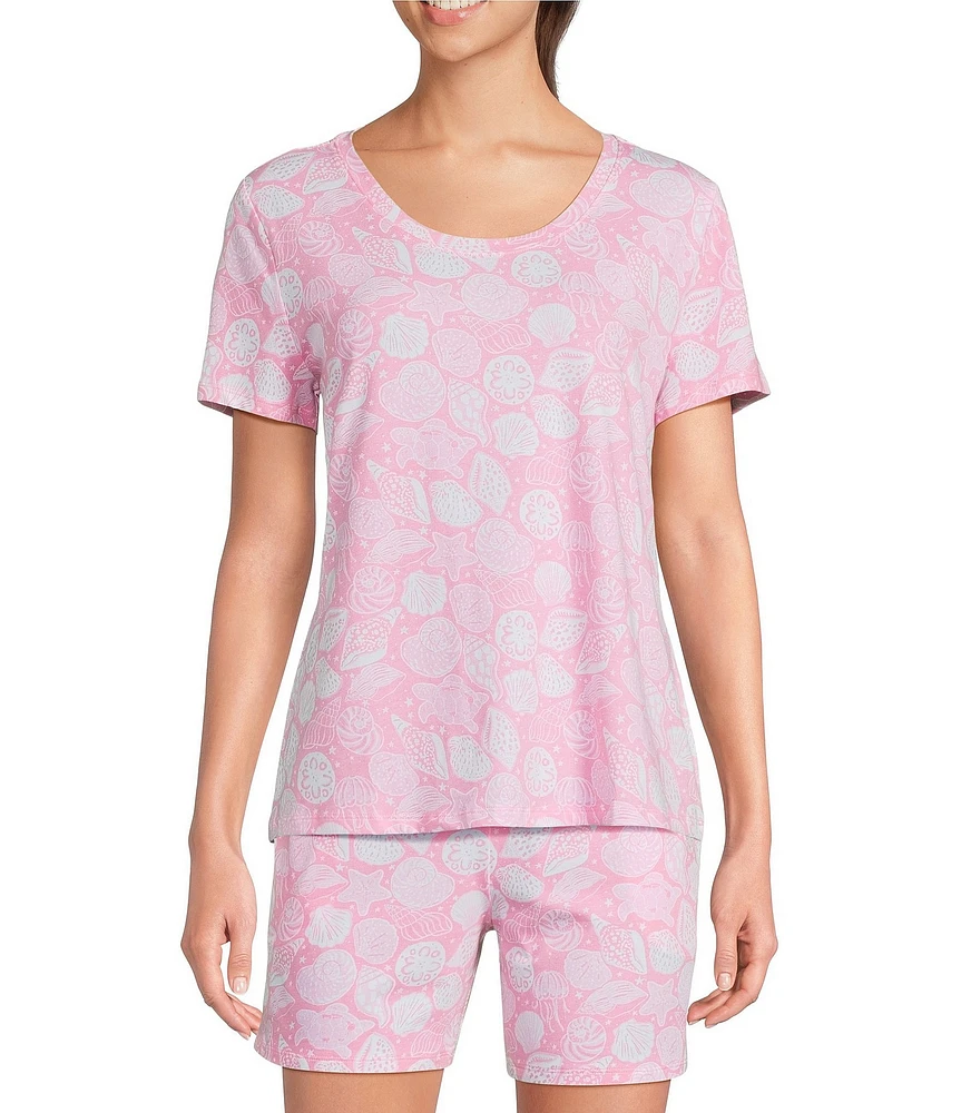 Sleep Sense Summer Shell Print Short Sleeve Scoop Neck Coordinating Sleep Top