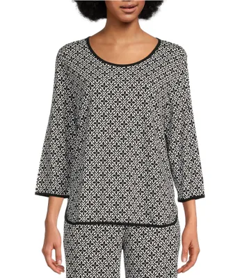 Sleep Sense Tile Print Scoop Neck 3/4 Sleeve Knit Coordinating Sleep Shirt