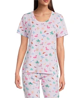 Sleep Sense Tossed Vacay Print Short Sleeve Scoop Neck Coordinating Sleep Top