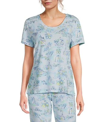 Sleep Sense Vacation Toile Print Short Sleeve Scoop Neck Coordinating Sleep Top