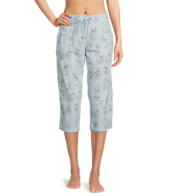 Sleep Sense Vacay Toile Knit Print Drawstring Tie Coordinating Sleep Capri Pants