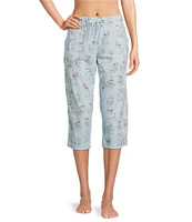 Sleep Sense Vacay Toile Knit Print Drawstring Tie Coordinating Sleep Capri Pants