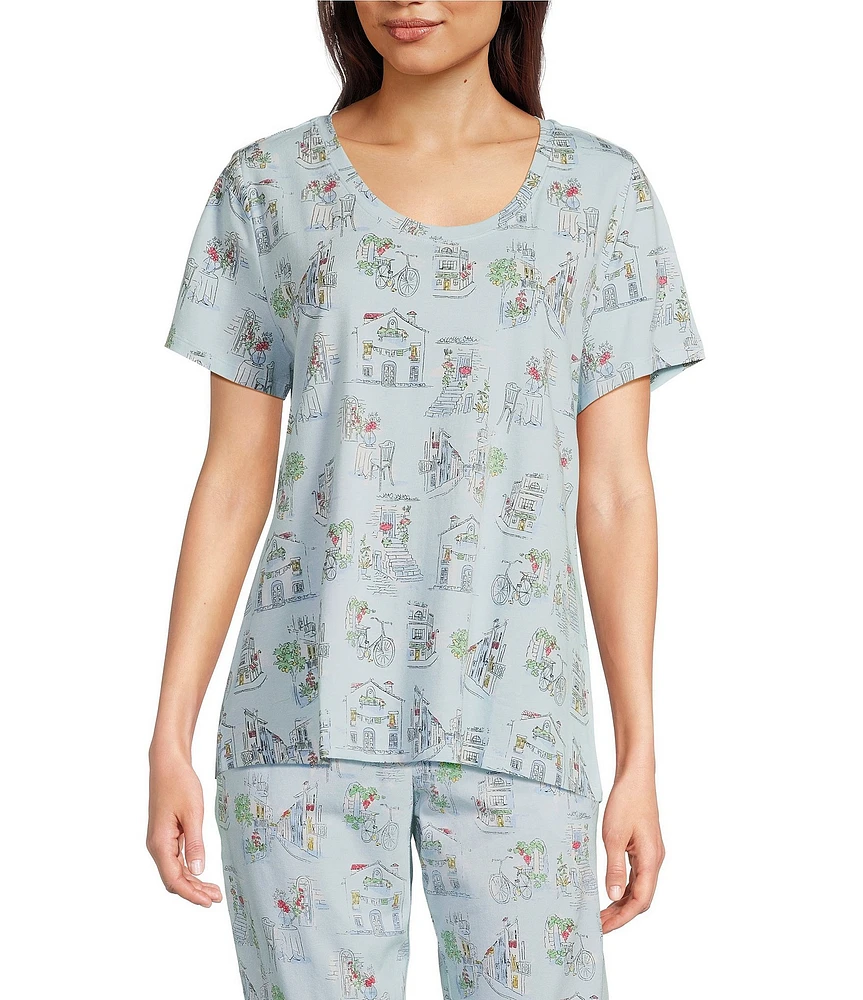 Sleep Sense Vacay Toile Print Short Sleeve Scoop Neck Coordinating Sleep Top