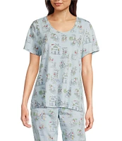 Sleep Sense Vacay Toile Print Short Sleeve Scoop Neck Coordinating Sleep Top
