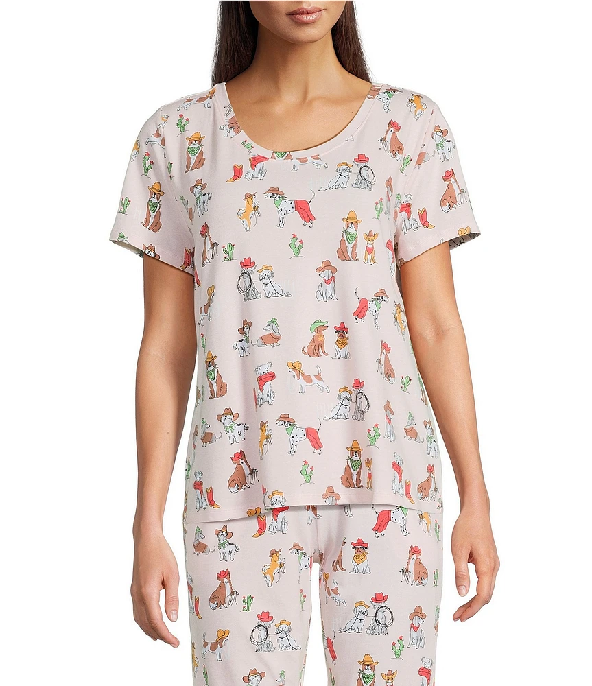 Sleep Sense Western Dogs Print Short Sleeve Scoop Neck Coordinating Sleep Top