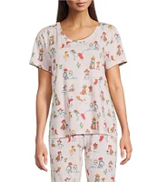 Sleep Sense Western Dogs Print Short Sleeve Scoop Neck Coordinating Sleep Top
