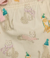 Sleep Sense Winter Cat Print Flannel Drawstring Tie Coordinating Holiday Sleep Pants